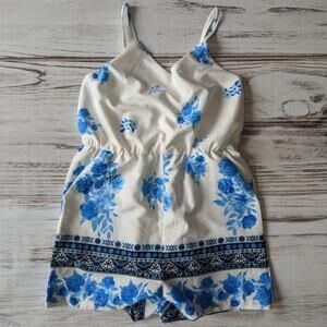 Patpat White with Blue Floral Romper 4-5Y